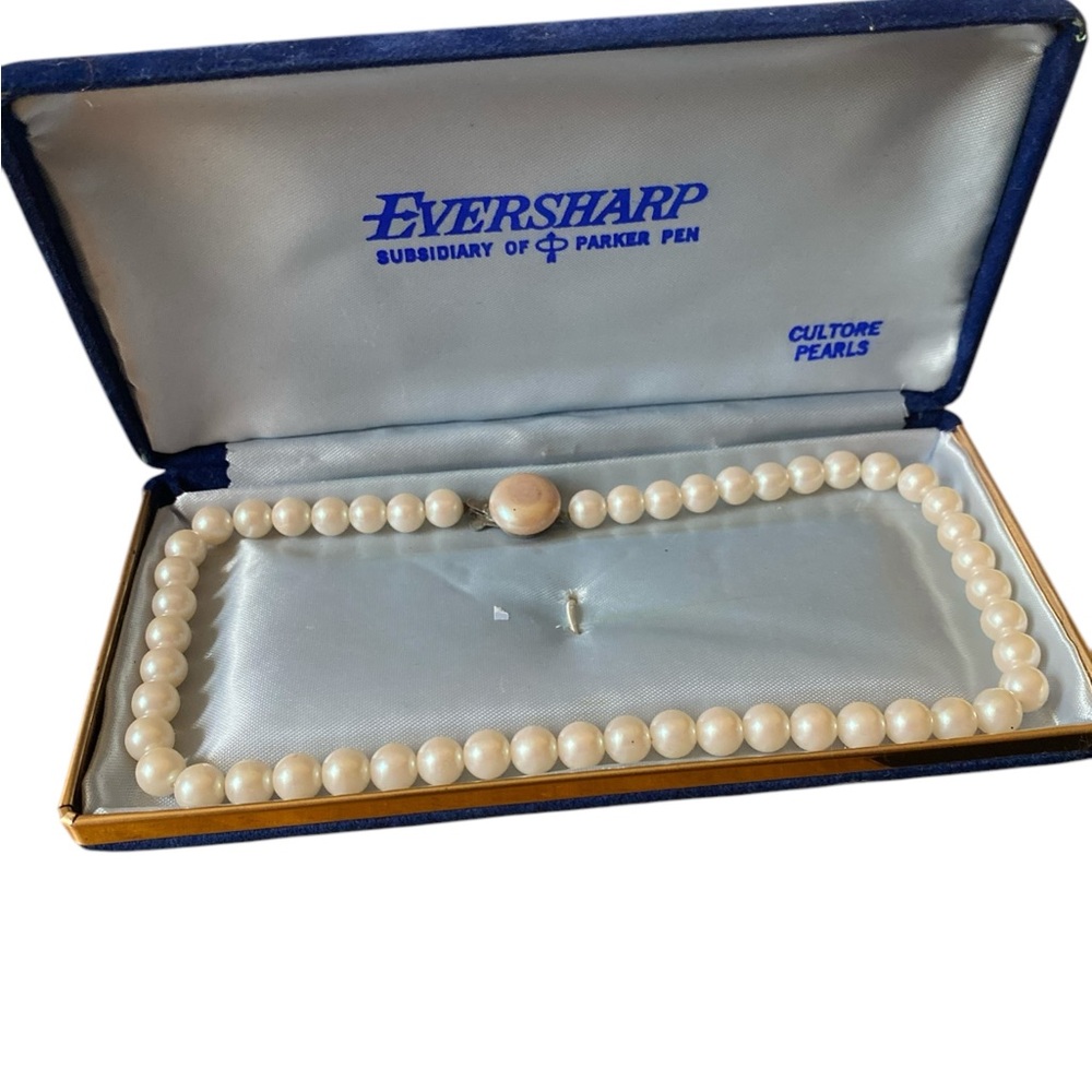 Vintage Faux Pearls Necklace With Box Vtg By Eversharp